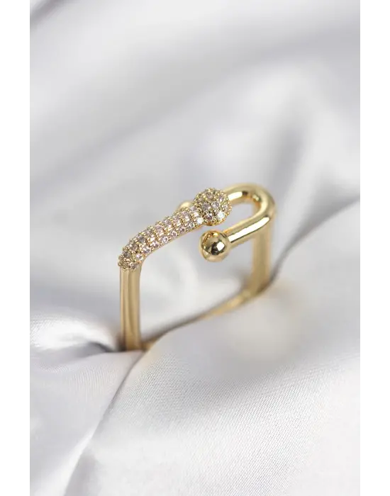 Gold Renk Zirkon Taşlı Tifani Model Kare Kadın Yüzük