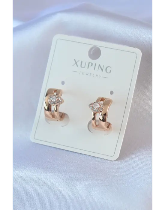 Altın Zirkon Taşlı Yarım Halka Model Damla Zirkon Taş Detay Xuping Çelik Küpe