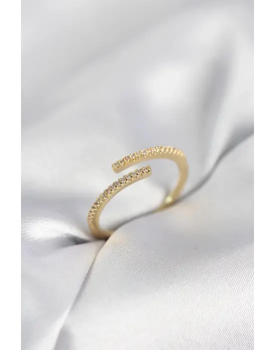 Gold Renk Zirkon Taşlı Yılan Tarz Kadın Yüzük