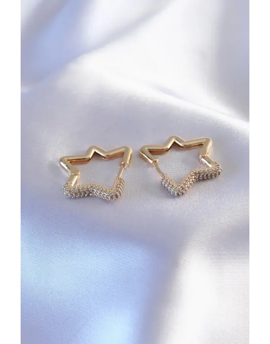 Altın Zirkon Taşlı Yıldız Model Çelik Küpe