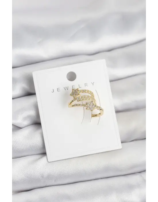 Gold Renk Zirkon Taşlı Yıldız Model Kıkırdak Earcuff Küpe