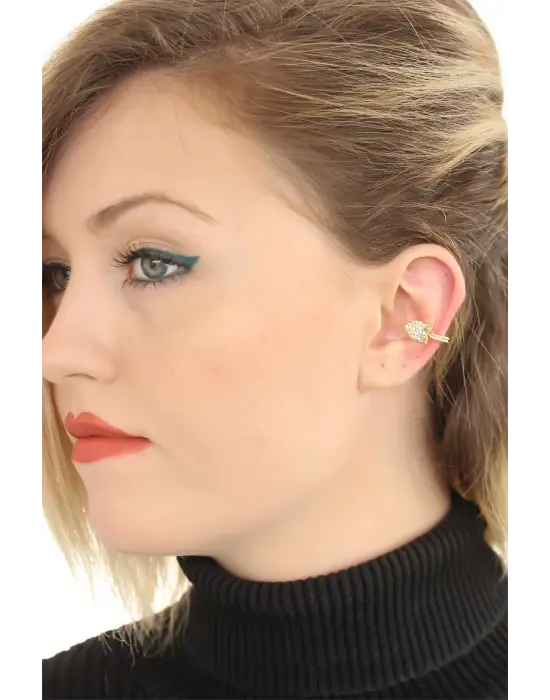 Gold Renkli Taşlı Metal Geçirmeli Kıkırdak Baykuş Küpe