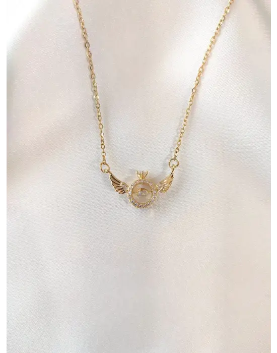 Gold Tektaş Yüzük Modelli Melek Kanatlı Kolye