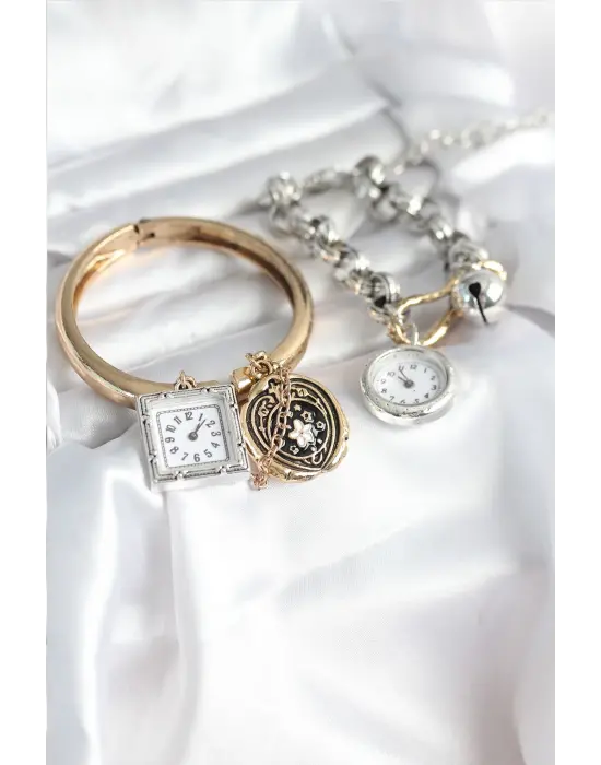 Gold ve Gümüş Renk Bileklik Kombini