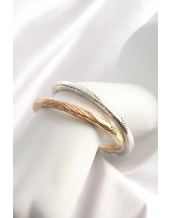 Gold ve Gümüş Renk Lastikli 2 li Pirinç Bileklik