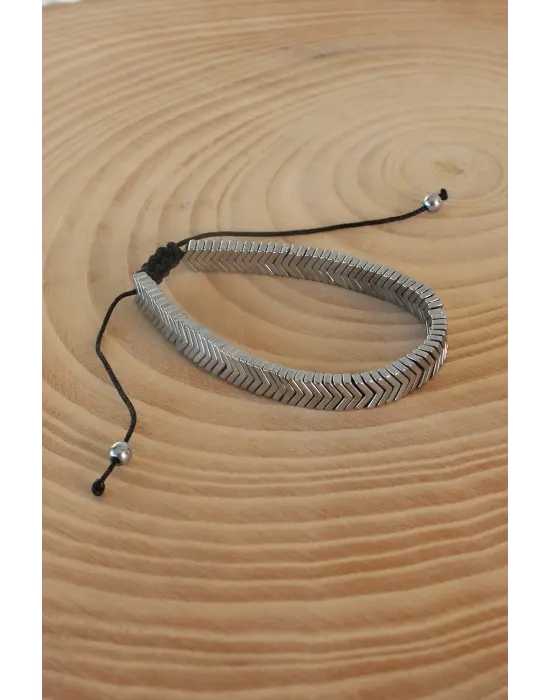 Gri Renk Makrome Doğal Taş Erkek Bileklik