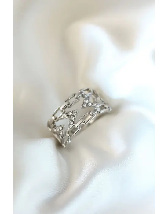 Gümüş Kaplama Zirkon Taşlı Kadın Yüzük