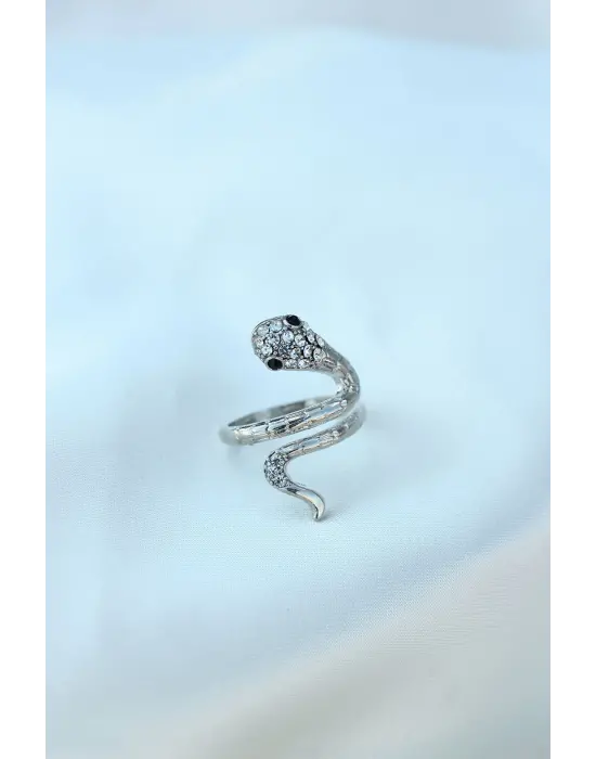 Gümüş Metal Ayarlamalı Taşlı Yılan Model Yüzük