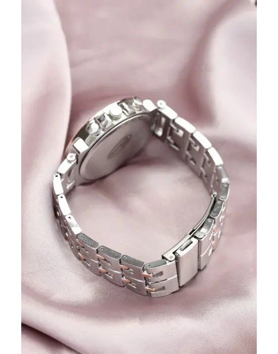 Gümüş Metal Kordonlu Rose Zirkon Taşlı Kasa Tasarımlı Kadın Saat