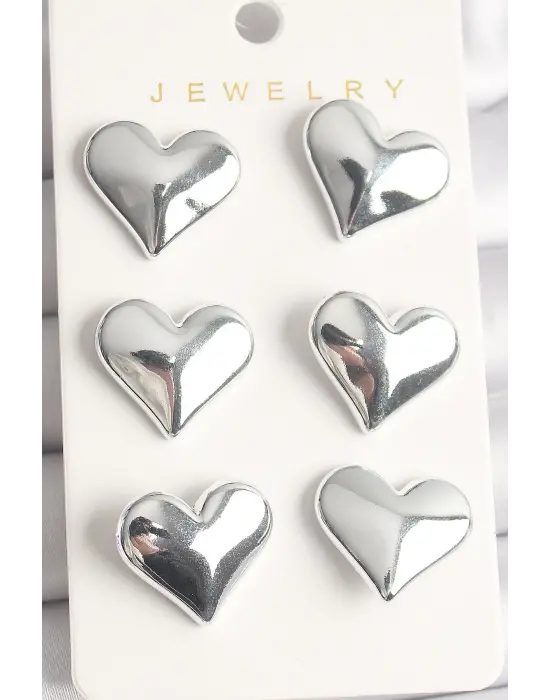 Gümüş 3Lü Kalp Model CCB Plastik Çelik Küpe Seti