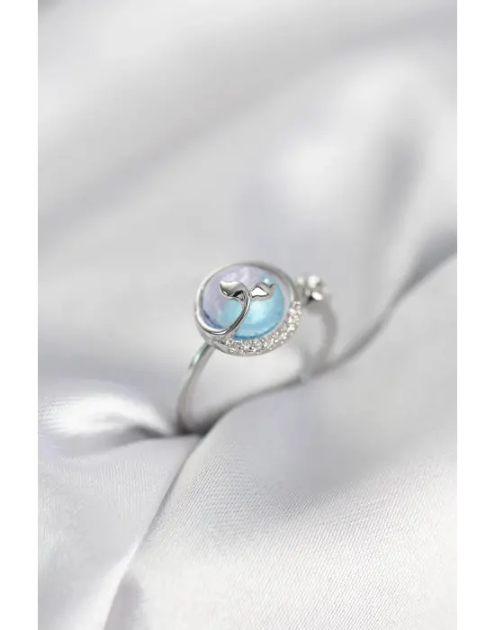 Gümüş Renk Balık Kuyruğu Okyanus Model Kadın Yüzük