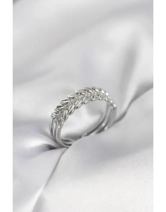 Gümüş Renk Başak Model Zirkon Taşlı Kadın Yüzük