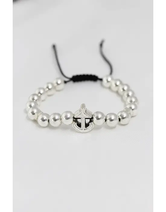 Gümüş Renk Çapa Figürlü Asansörlü Erkek Bileklik