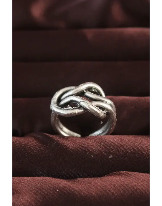 Gümüş Renk Düğüm Model Ayarlamalı Erkek Yüzük