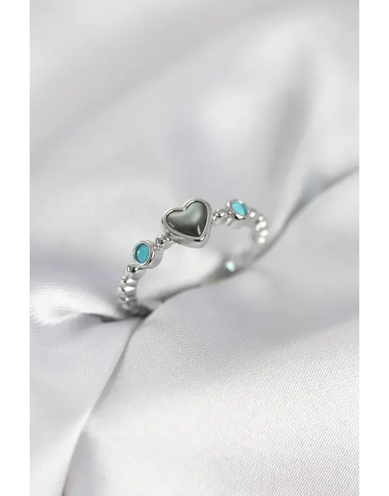 Gümüş Renk Hematit Taşlı Kadın Yüzük