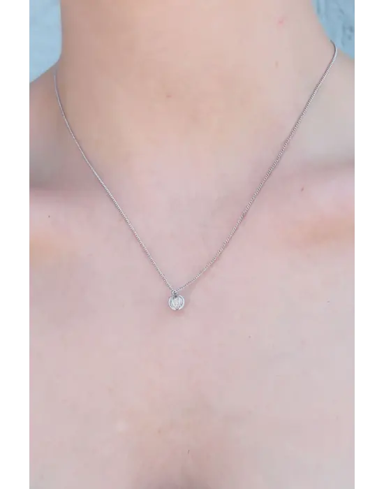 Gümüş Renk Kafes Figür Zirkon Taş Detay Kadın Kolye