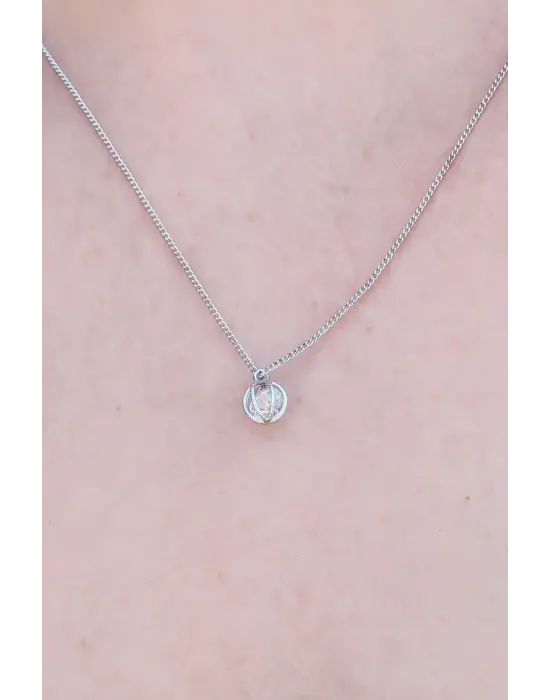 Gümüş Renk Kafes Figür Zirkon Taş Detay Kadın Kolye