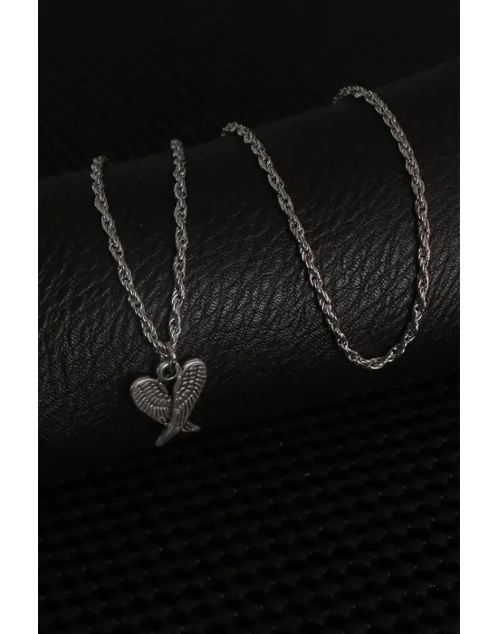 Gümüş Renk Kanat Figür Erkek Kolye