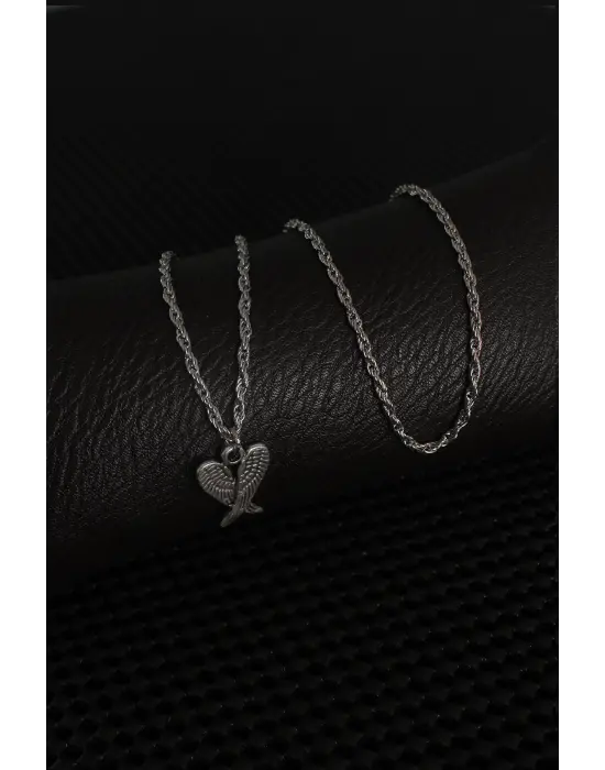 Gümüş Renk Kanat Figür Erkek Kolye