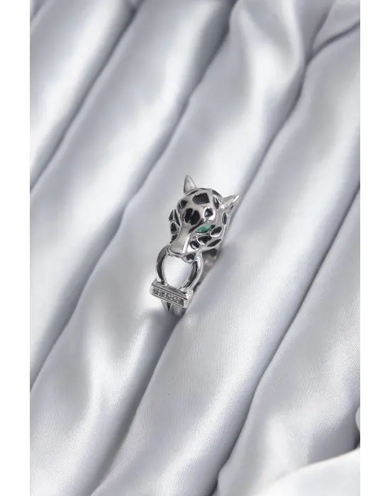 Gümüş Kaplan Model Zirkon Taş Detay VİP Çelik Yüzük