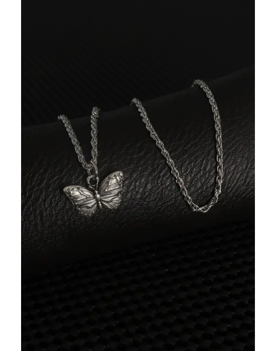 Gümüş Renk Kelebek Figür Erkek Kolye