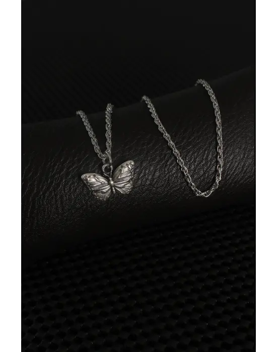 Gümüş Renk Kelebek Figür Erkek Kolye