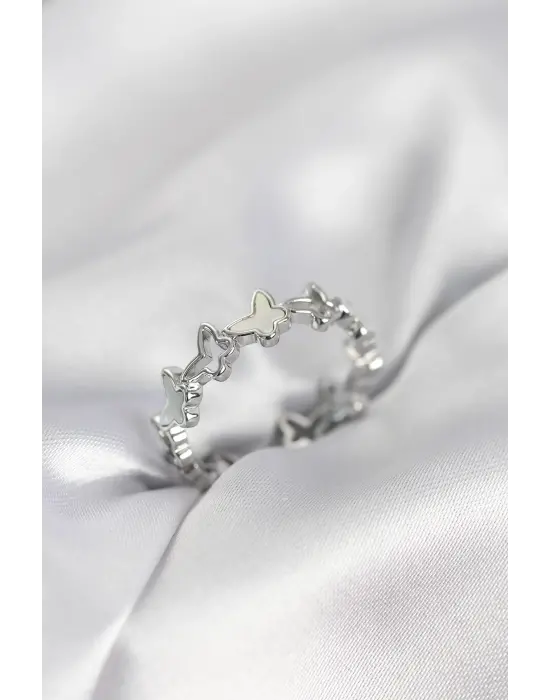 Gümüş Renk Kelebek Model Pirinç Kadın Yüzük