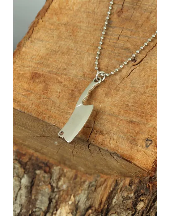 Gümüş Renk Krom Kaplama Kararmaz Balta Tasarım Metal Erkek Kolye