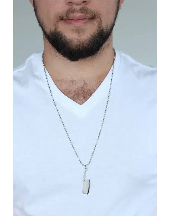 Gümüş Renk Krom Kaplama Kararmaz Balta Tasarım Metal Erkek Kolye