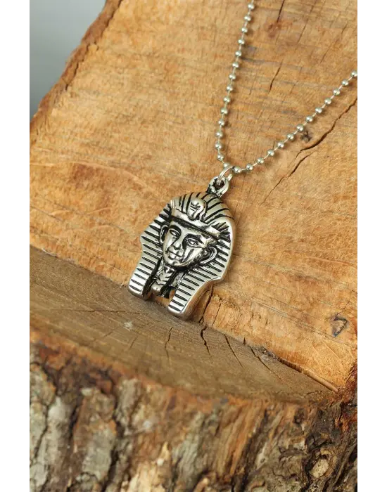 Gümüş Renk Krom Kaplama Kararmaz Firavun Tasarım Metal Erkek Kolye