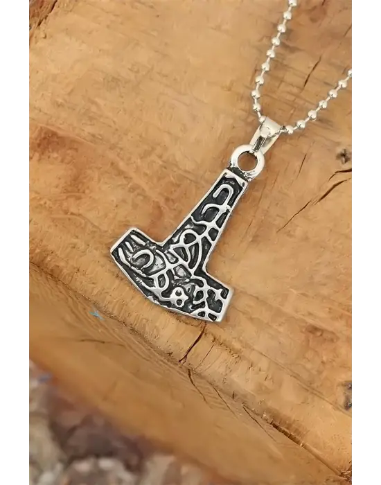 Gümüş Renk Metal Aksesuarlı Top Zincirli Erkek Kolye