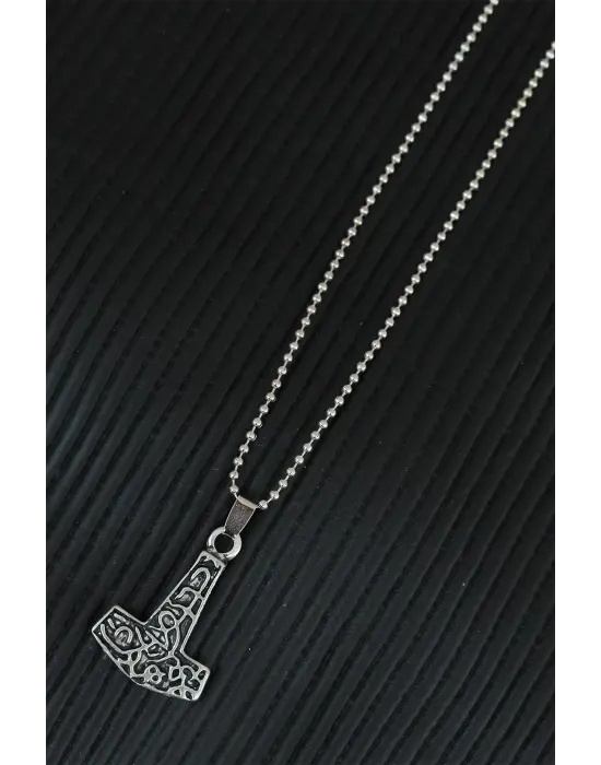 Gümüş Renk Metal Aksesuarlı Top Zincirli Erkek Kolye