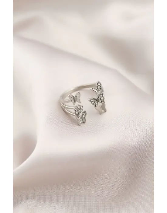 Gümüş Metal Kelebek Model Çelik Yüzük