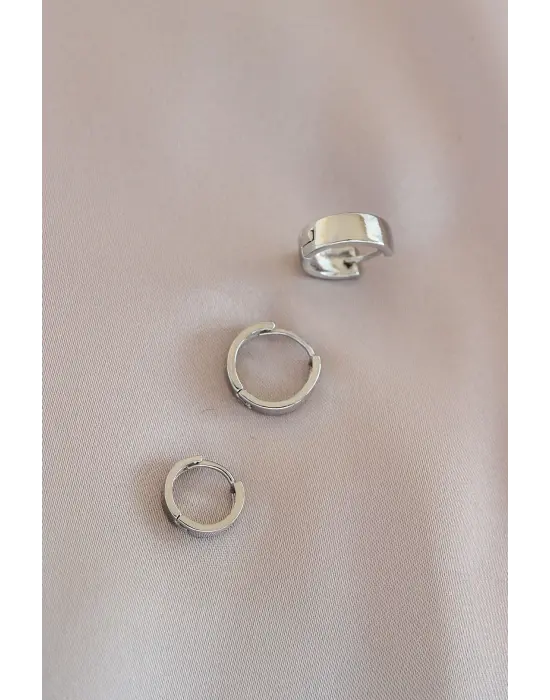 Gümüş Renk Metal Küpe Seti