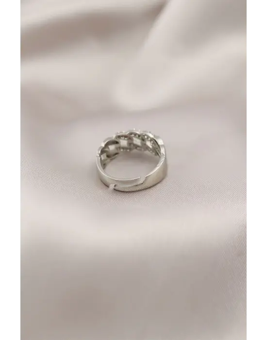 Gümüş Metal Zincir Model Taşlı Çelik Yüzük