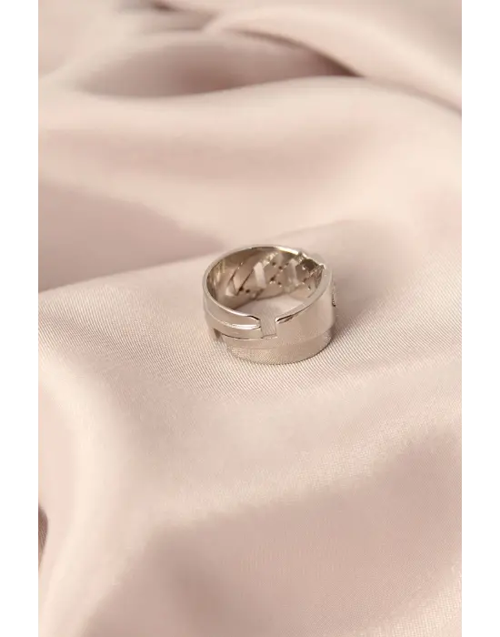 Gümüş Renk Metal Zirkon Taşlı Ayarlanabilir Kadın Yüzük