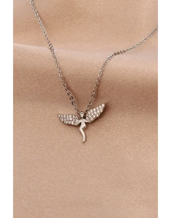 Gümüş Renk Metal Zirkon Taşlı Peri Kolye