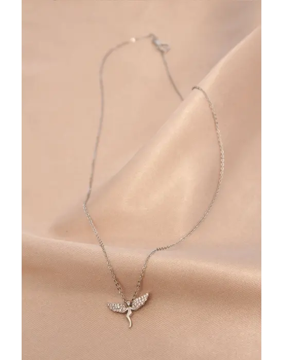 Gümüş Renk Metal Zirkon Taşlı Peri Kolye