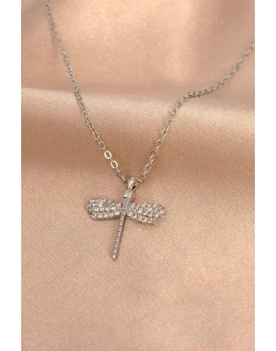 Gümüş Renk Metal Zirkon Taşlı Yusufçuk Kolye