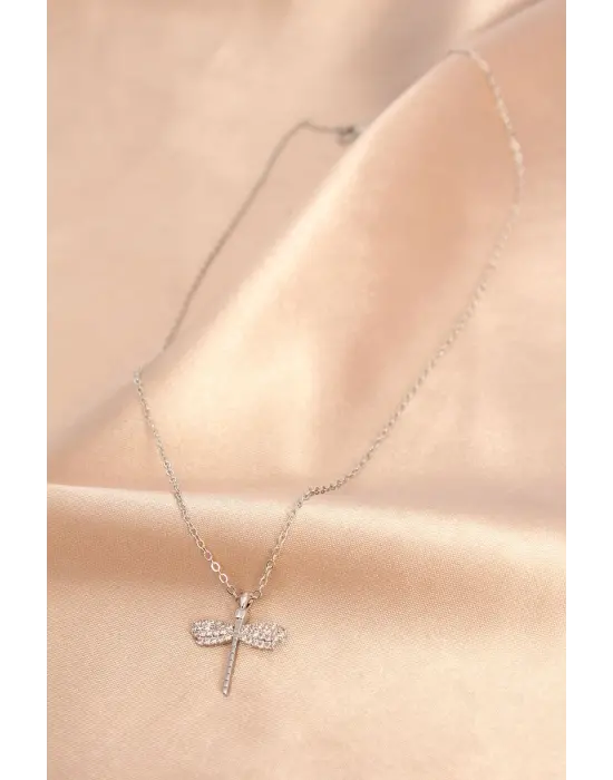 Gümüş Renk Metal Zirkon Taşlı Yusufçuk Kolye