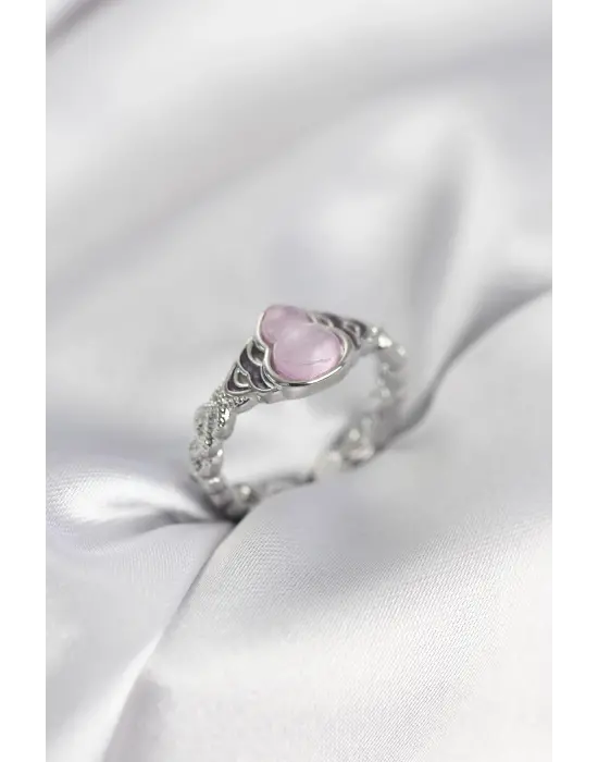 Gümüş Renk Pembe Damla Model Kadın Yüzük