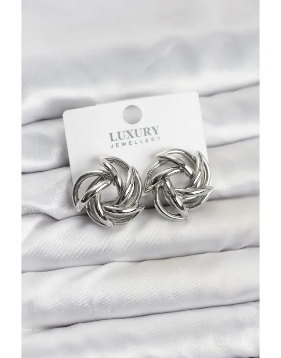 Gümüş Renk Çelik Keskin Sarmal Model Kadın Küpe