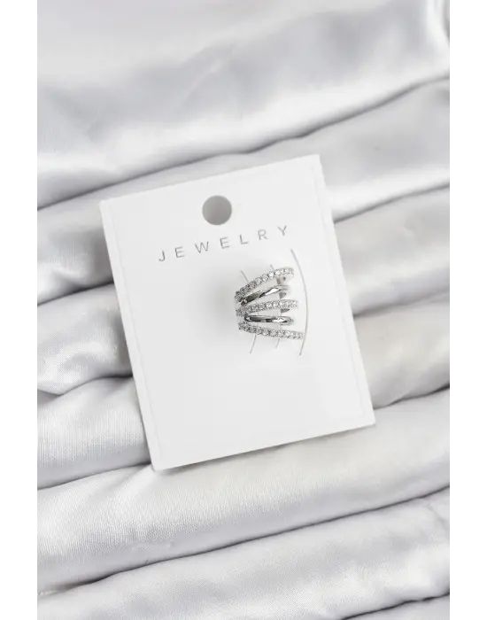 Gümüş Renk Çelik Zirkon Taşlı Kıkırdak Earcuff Küpe