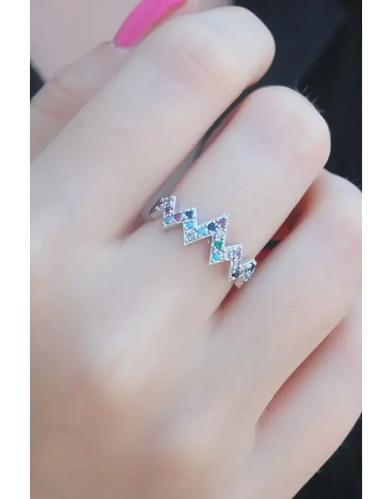 Gümüş Renk Renkli Zirkon Taşlı Kadın Yüzük
