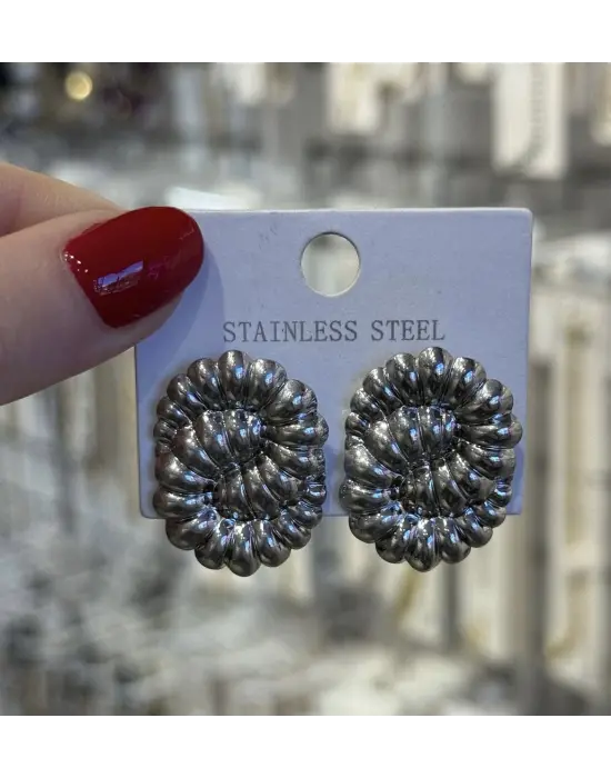 Gümüş Renk Sarmal Çelik Küpe