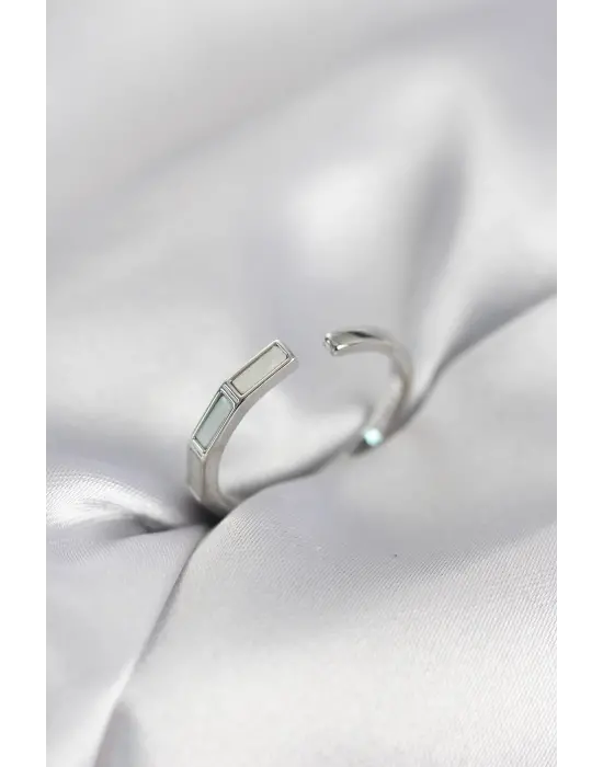 Gümüş Renk Sedefli Çubuk Model Kadın Yüzük