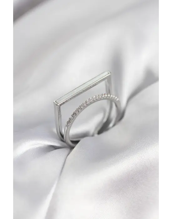 Gümüş Renk Sedefli Zirkon Taşlı 2li Kadın Yüzük