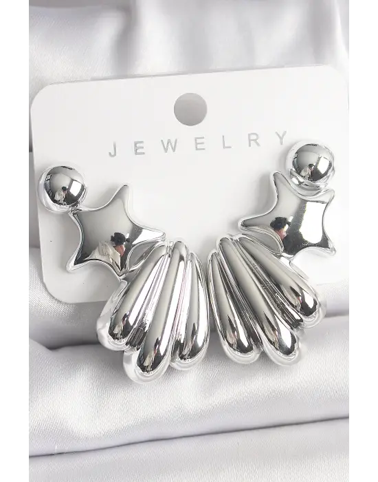 Gümüş Yıldız Deniz Kabuğu Model CCB Plastik Çelik Küpe Seti