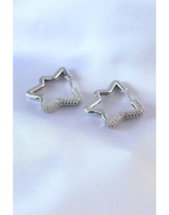 Gümüş Yıldız Model Zirkon Taşlı  Çelik Küpe