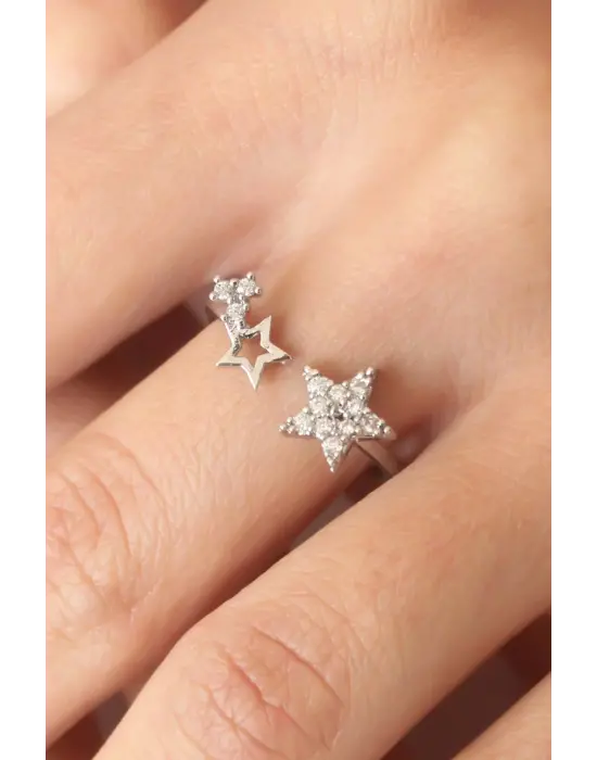 Gümüş Renk Yıldızlı Ayarlanabilir Kadın Yüzük
